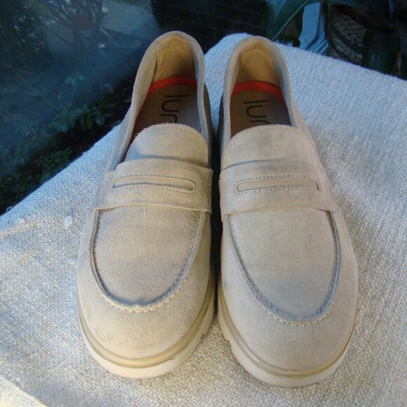 lunita imported from Spain beige cream suede leather chunky loafers, S 8.5 - Picture 3 of 10